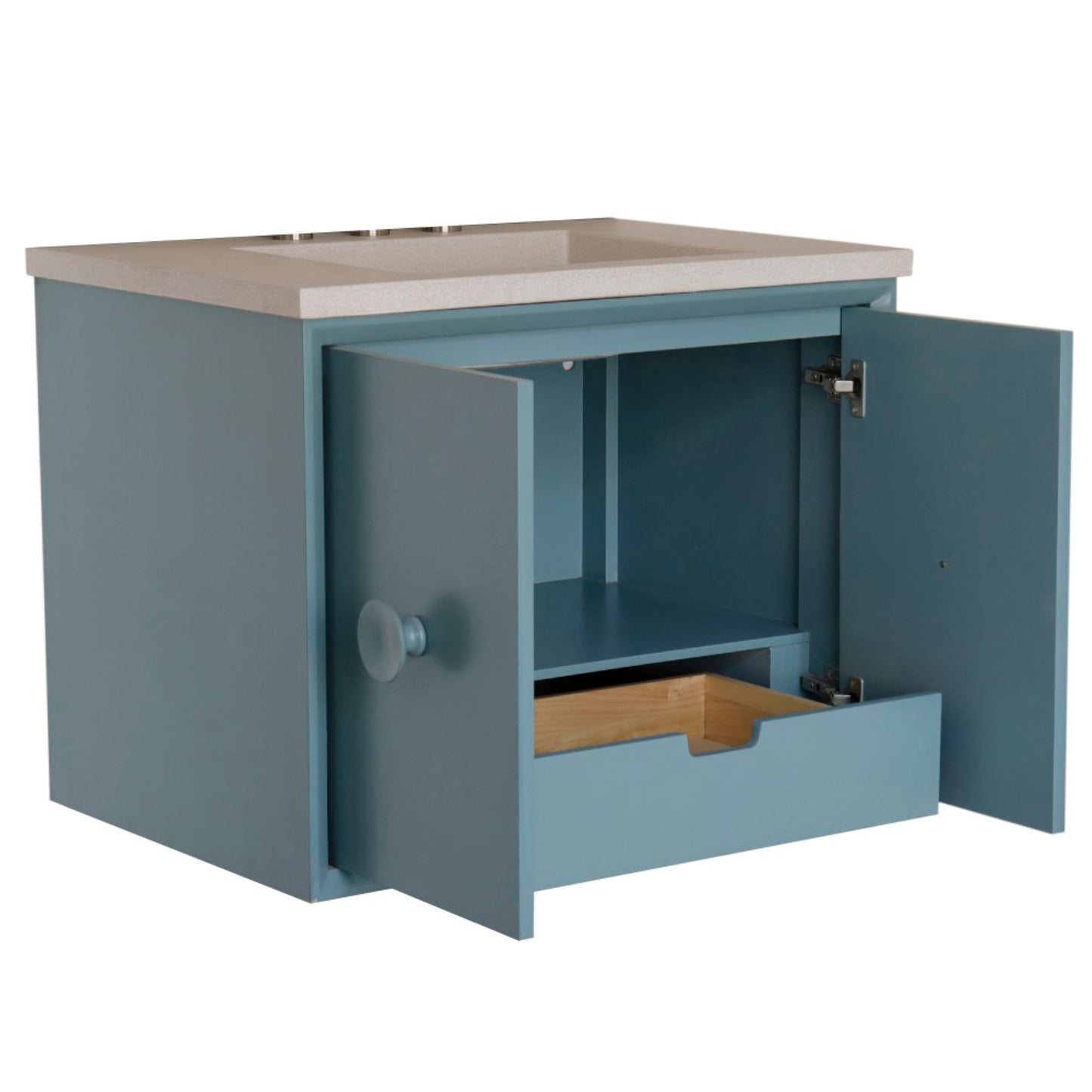 31" Single Vanity in Aqua Blue Finish with White Concrete Top and Rectangle Sink