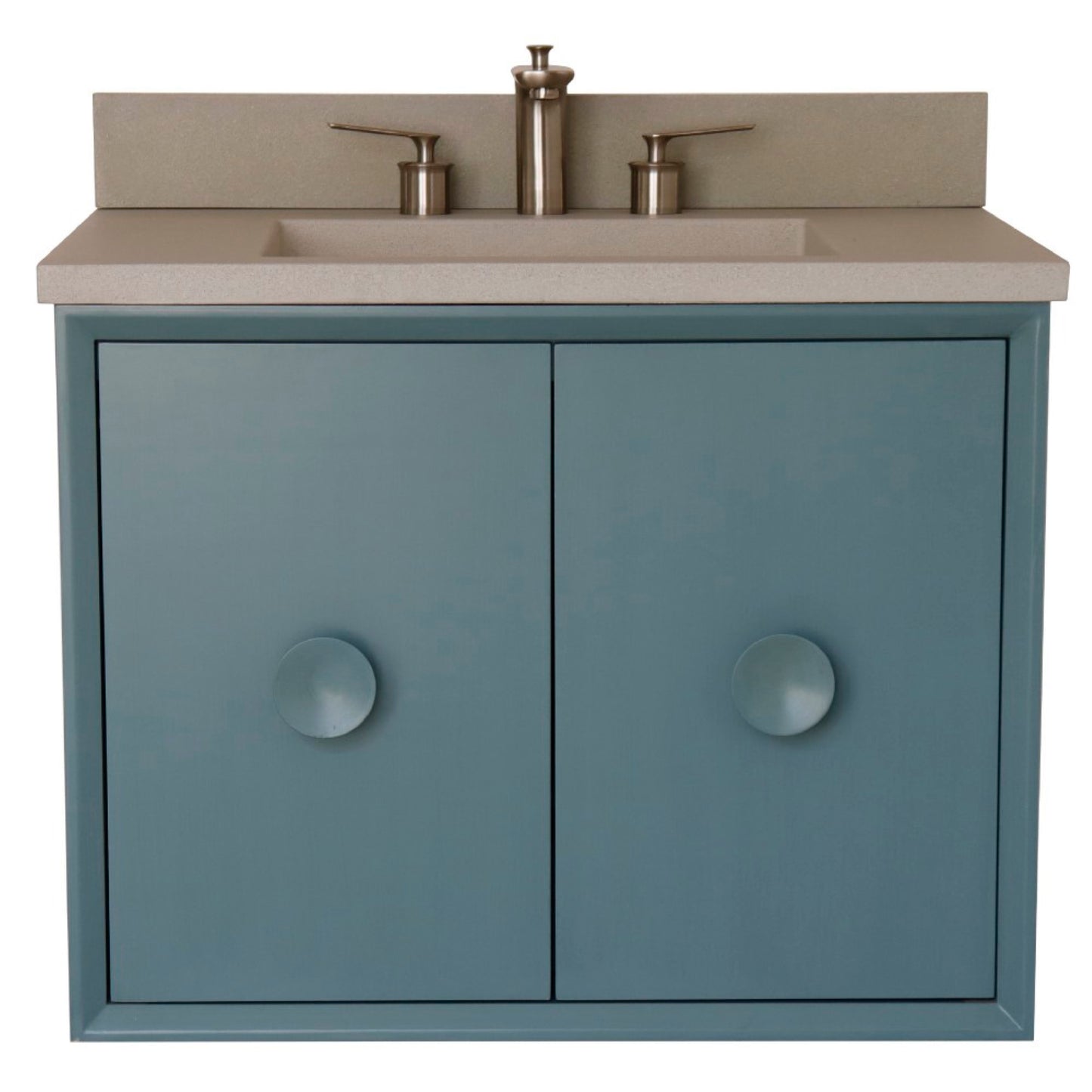 31" Single Vanity in Aqua Blue Finish with White Concrete Top and Rectangle Sink