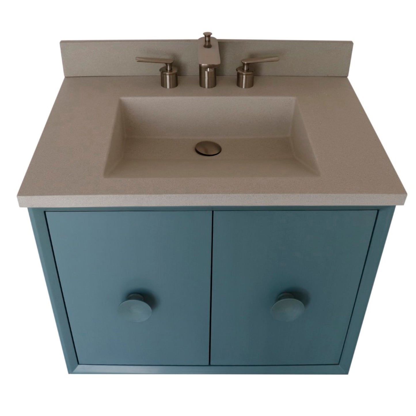 31" Single Vanity in Aqua Blue Finish with White Concrete Top and Rectangle Sink