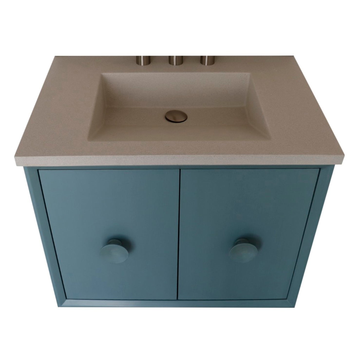 31" Single Vanity in Aqua Blue Finish with White Concrete Top and Rectangle Sink
