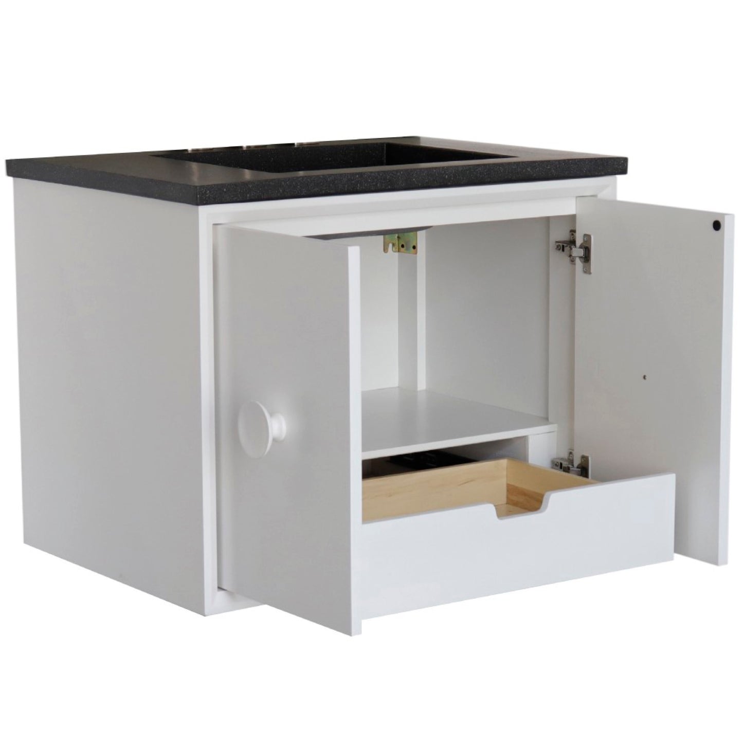31" Single Vanity in White Finish with Black Concrete Top and Rectangle Sink