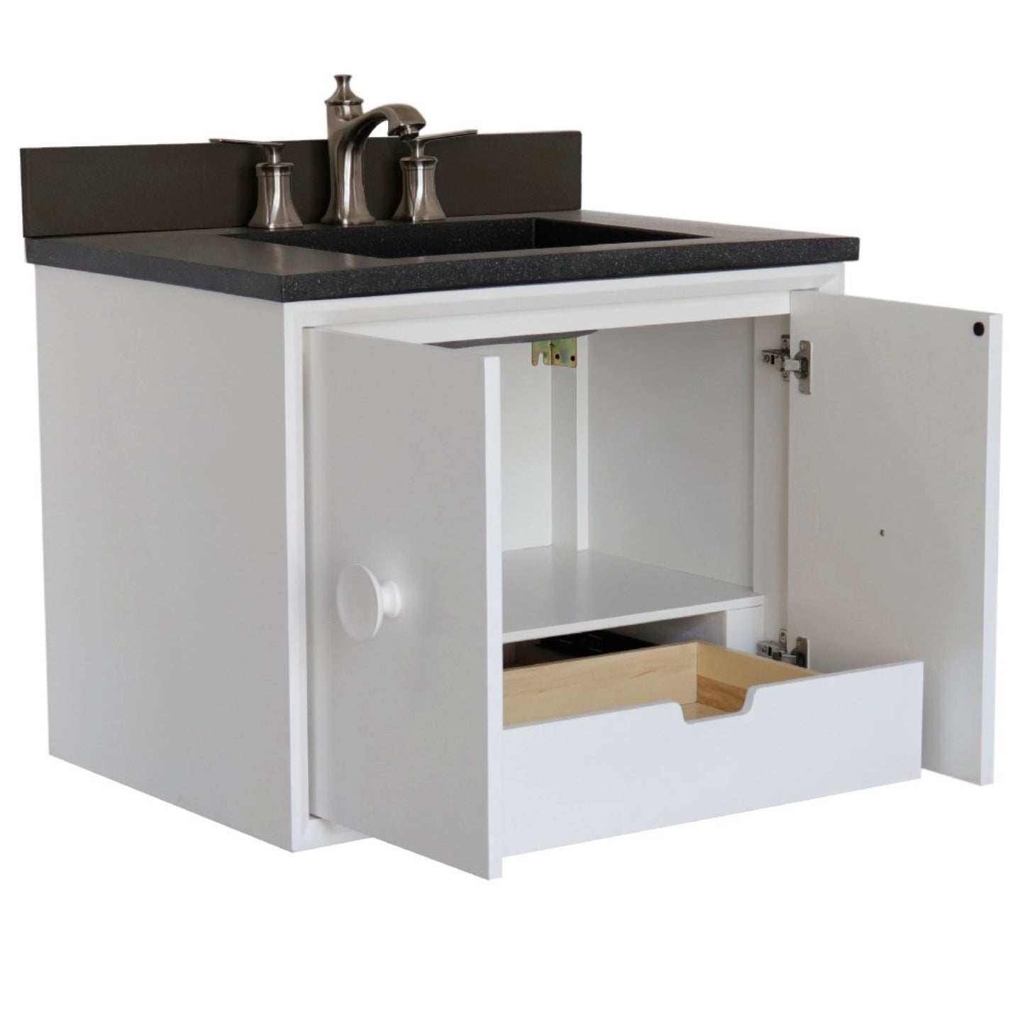 31" Single Vanity in White Finish with Black Concrete Top and Rectangle Sink