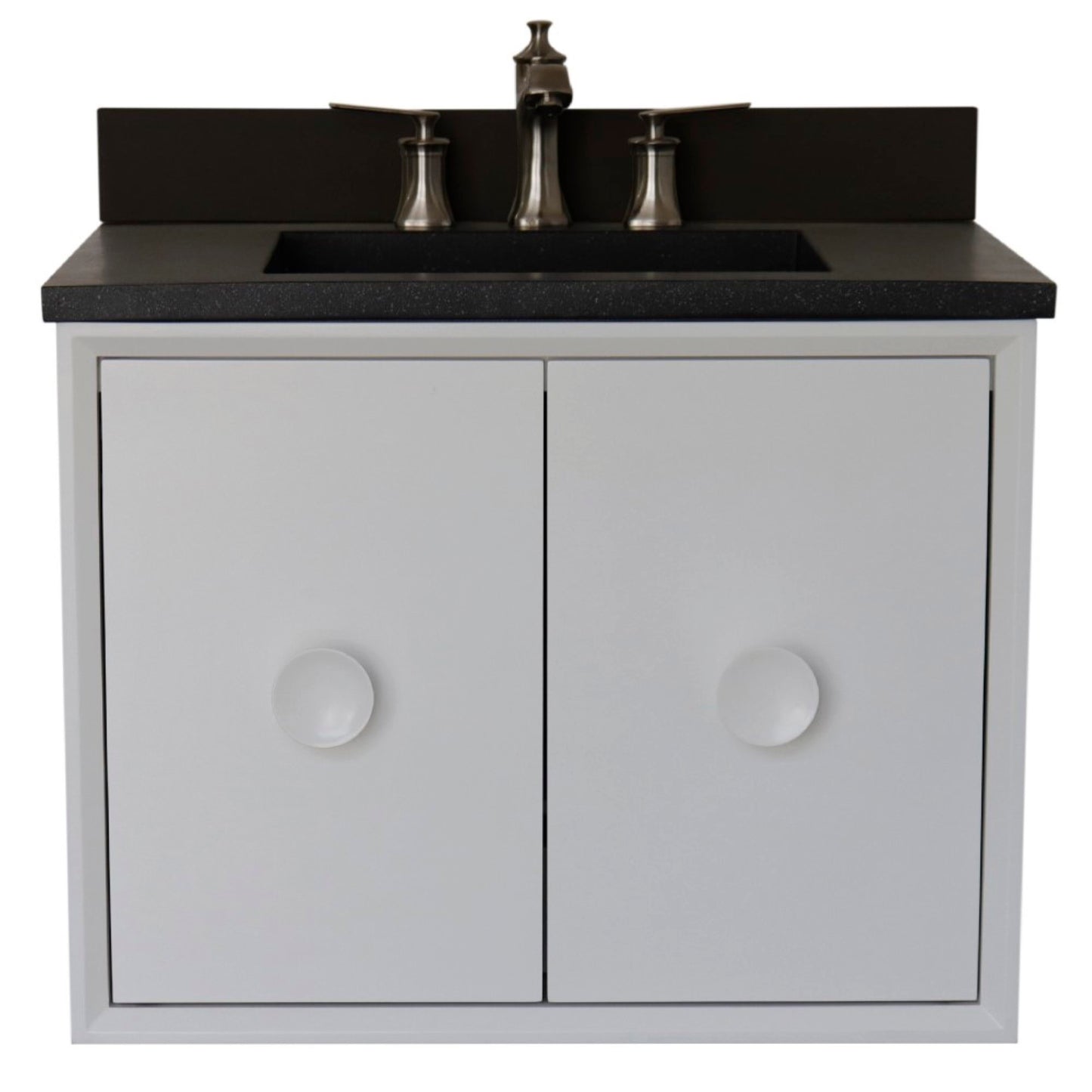 31" Single Vanity in White Finish with Black Concrete Top and Rectangle Sink