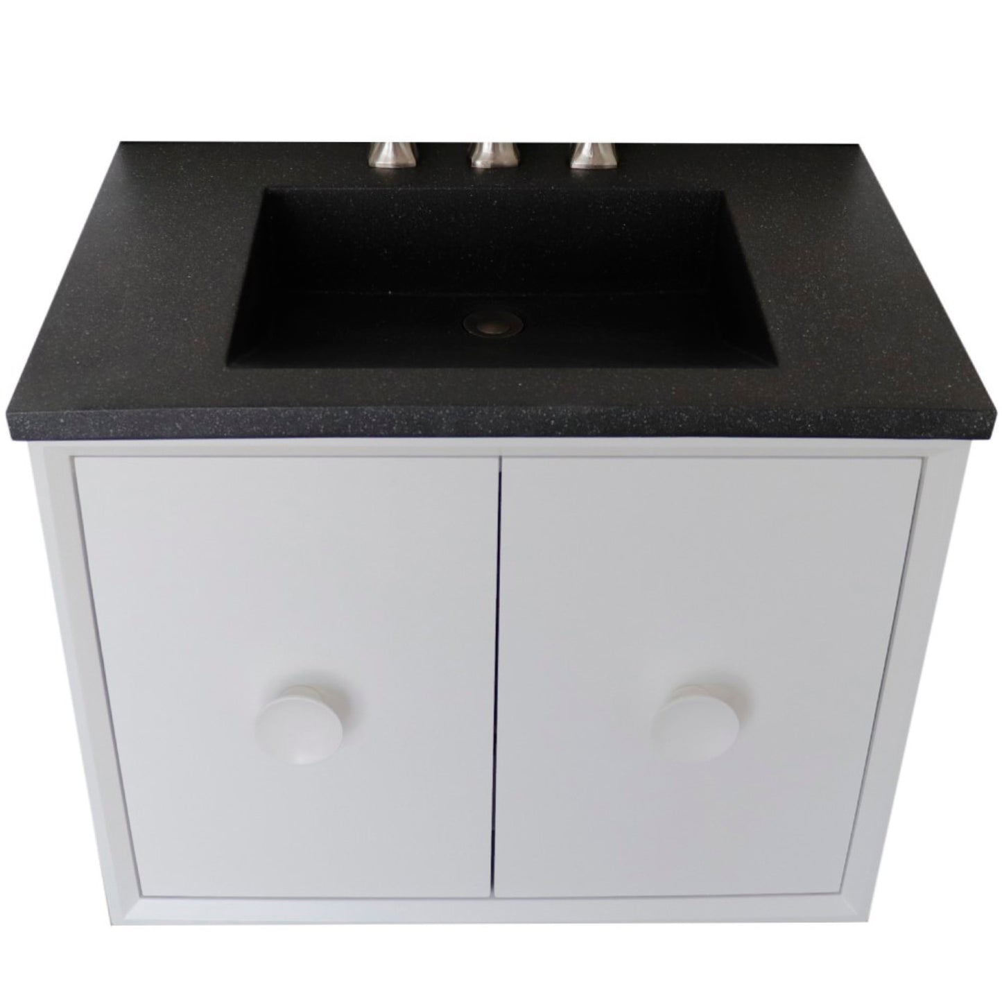 31" Single Vanity in White Finish with Black Concrete Top and Rectangle Sink