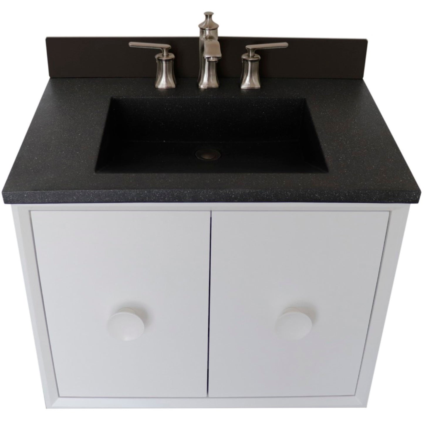 31" Single Vanity in White Finish with Black Concrete Top and Rectangle Sink