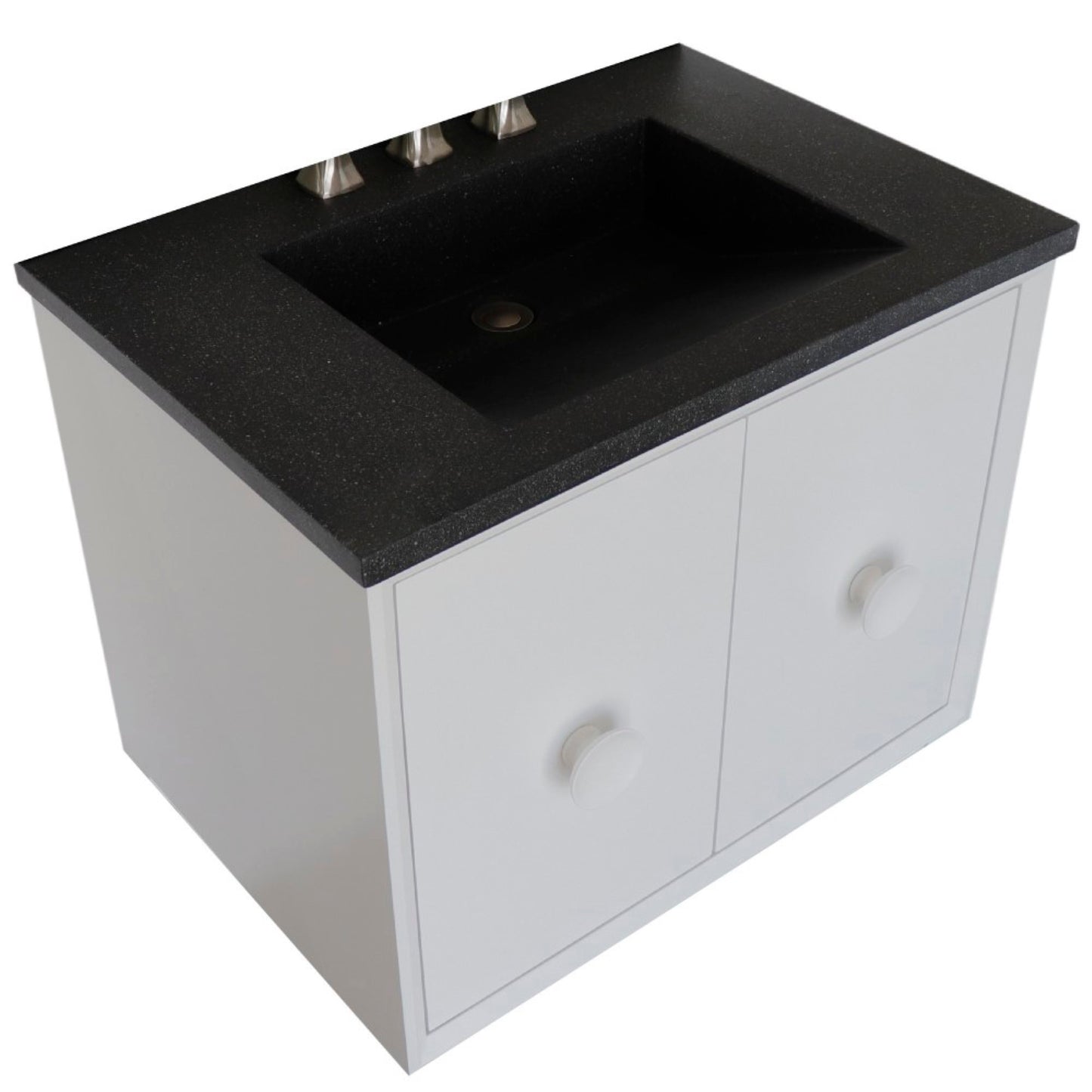 31" Single Vanity in White Finish with Black Concrete Top and Rectangle Sink