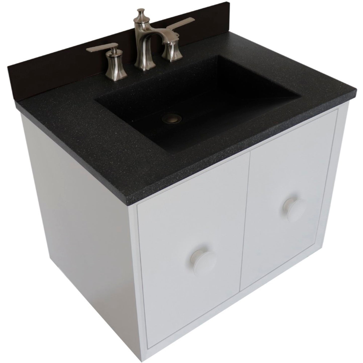31" Single Vanity in White Finish with Black Concrete Top and Rectangle Sink
