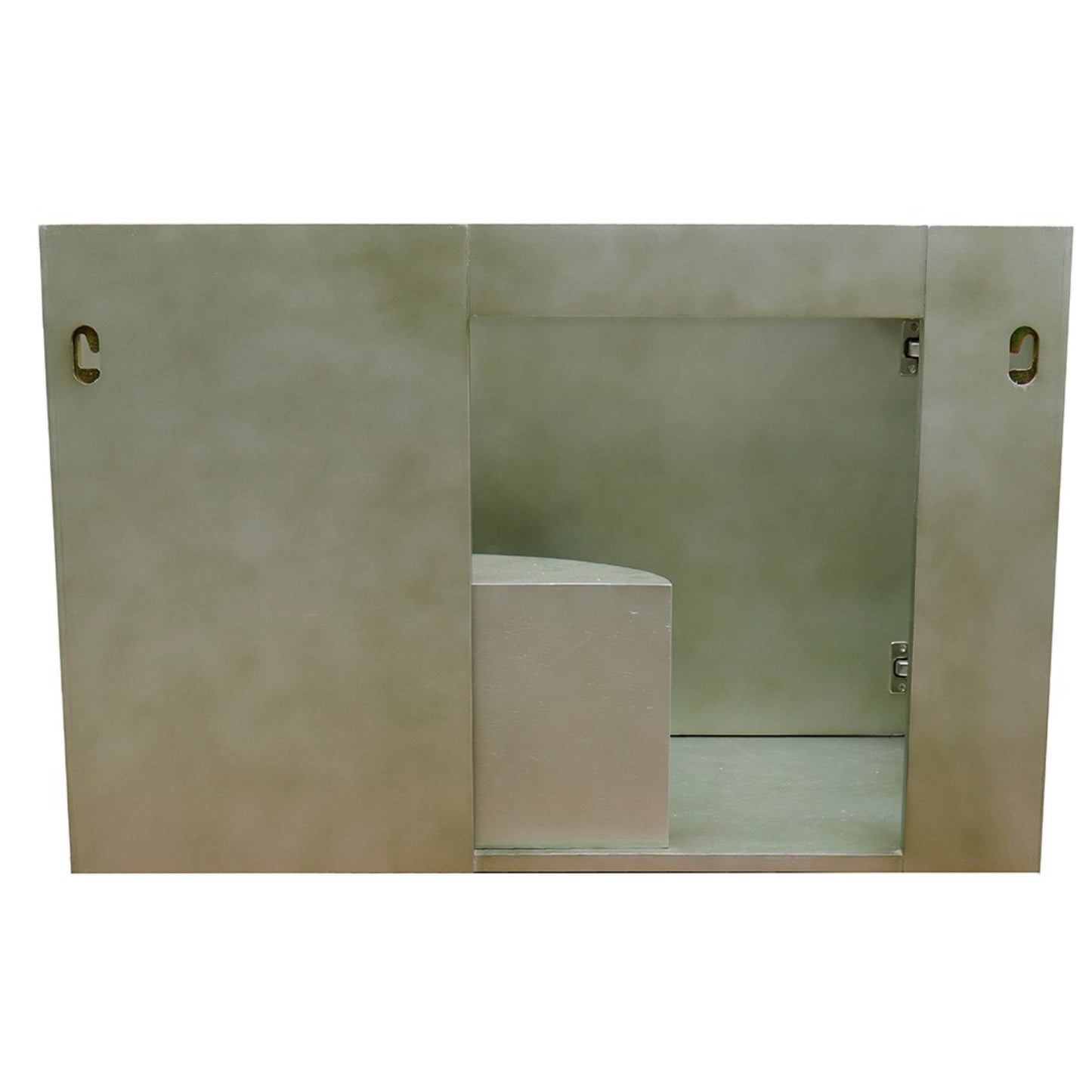 37" Single wall mount vanity in Linen Brown finish with Black Galaxy top and rectangle sink
