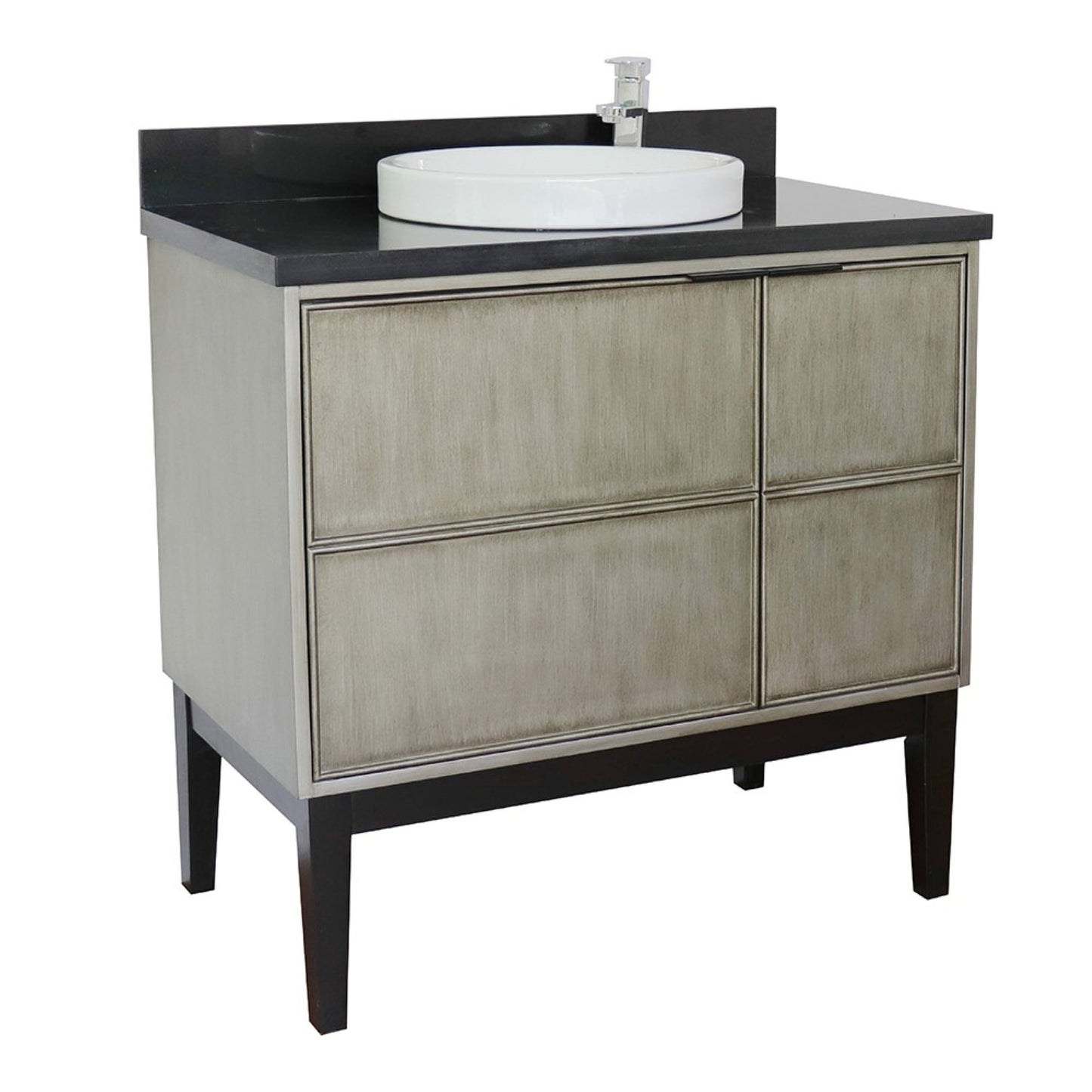 37" Single vanity in Linen Brown finish with Black Galaxy top and round sink