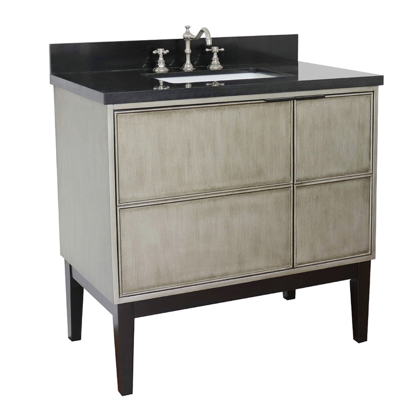 37" Single vanity in Linen Brown finish with Black Galaxy top and rectangle sink