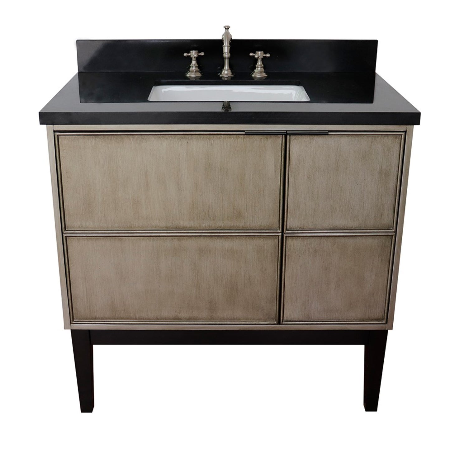 37" Single vanity in Linen Brown finish with Black Galaxy top and rectangle sink