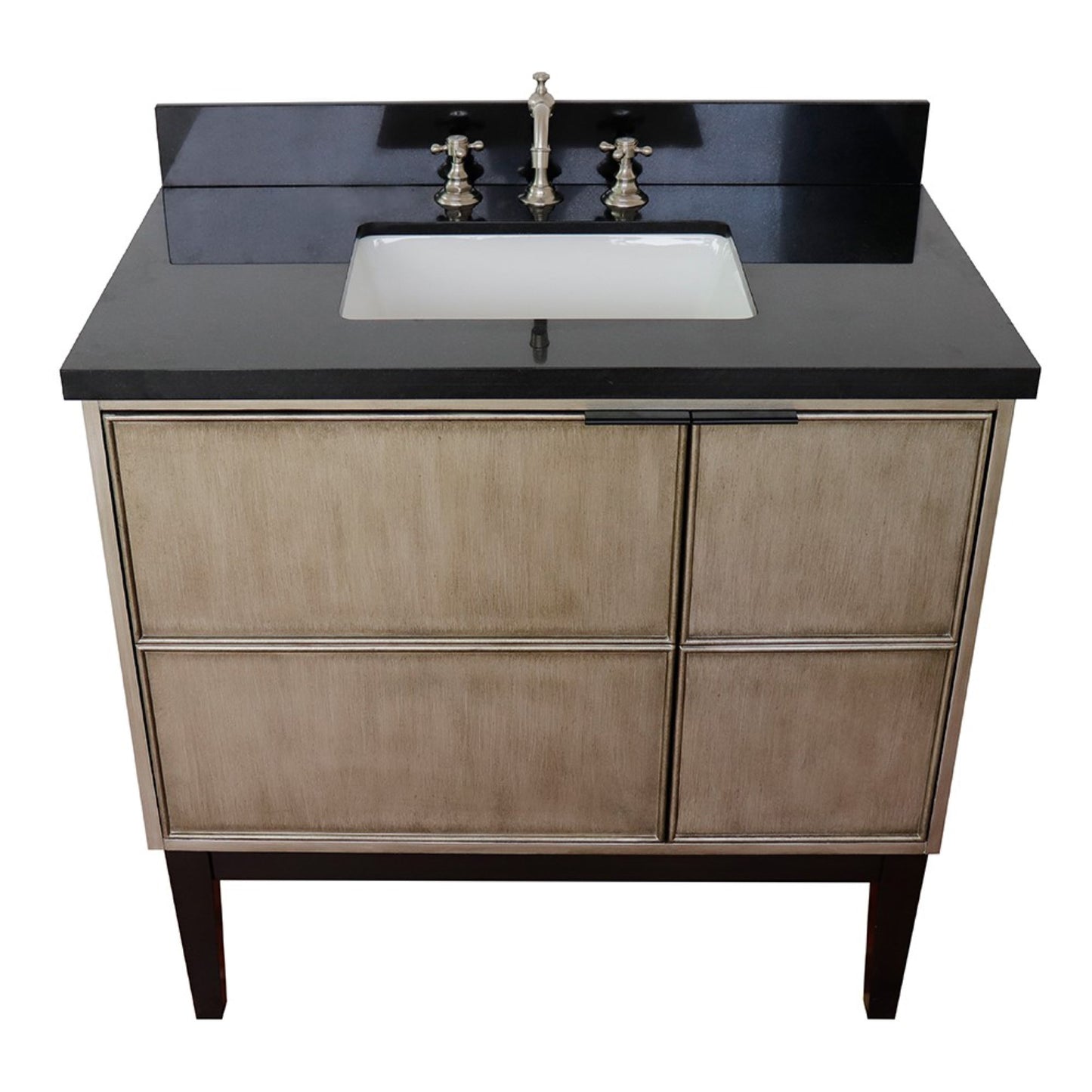 37" Single vanity in Linen Brown finish with Black Galaxy top and rectangle sink