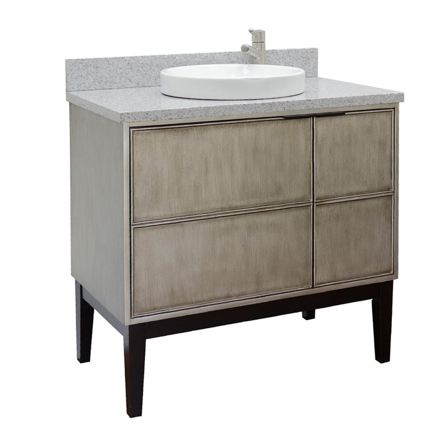 37" Single vanity in Linen Brown finish with Gray granite top and round sink