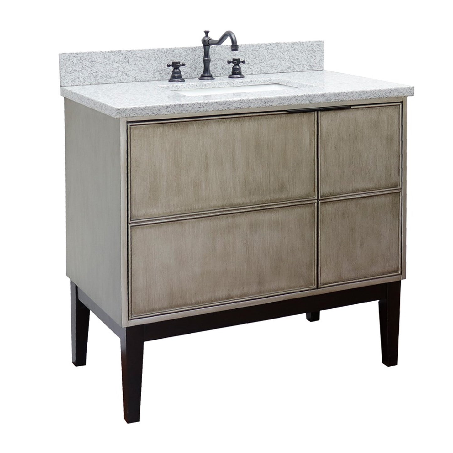 37" Single vanity in Linen Brown finish with Gray granite top and rectangle sink