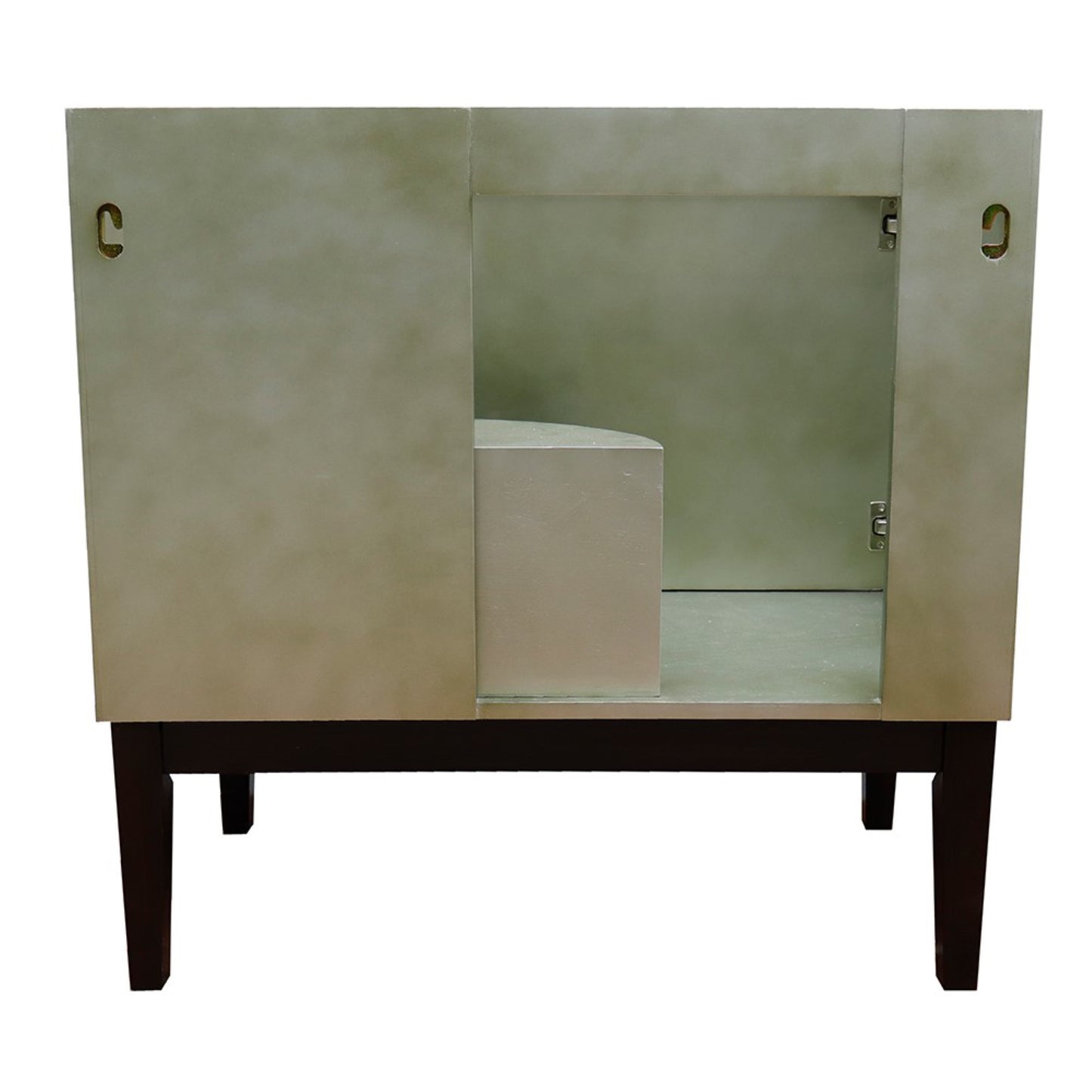 37" Single vanity in Linen Brown finish with White Carrara top and round sink