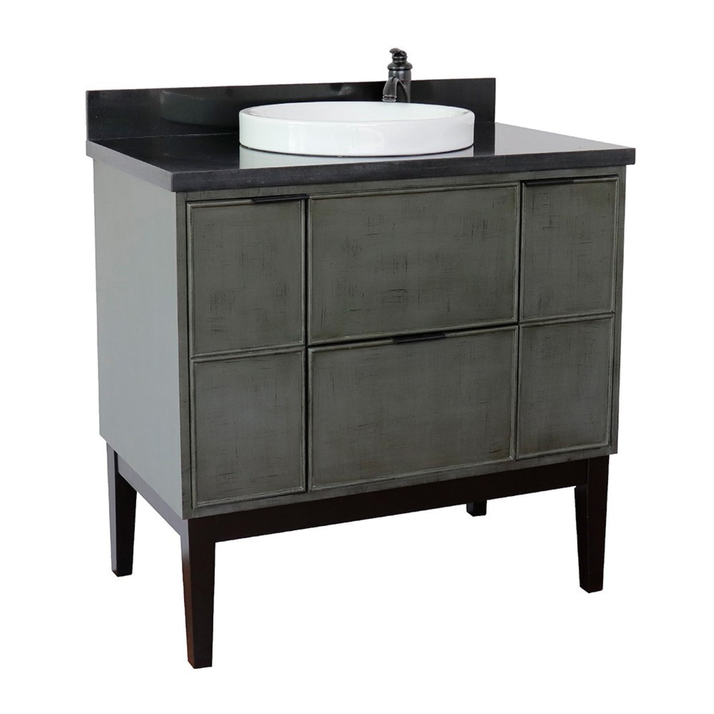 37" Single vanity in Linen Gray finish with Black Galaxy top and round sink