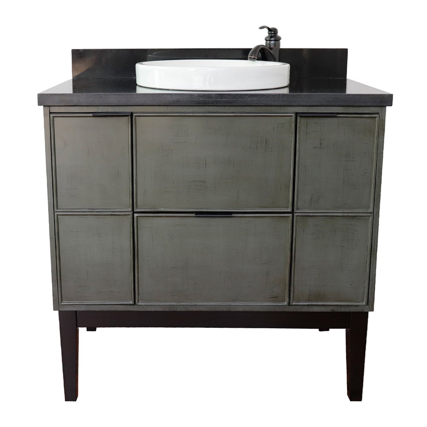 37" Single vanity in Linen Gray finish with Black Galaxy top and round sink