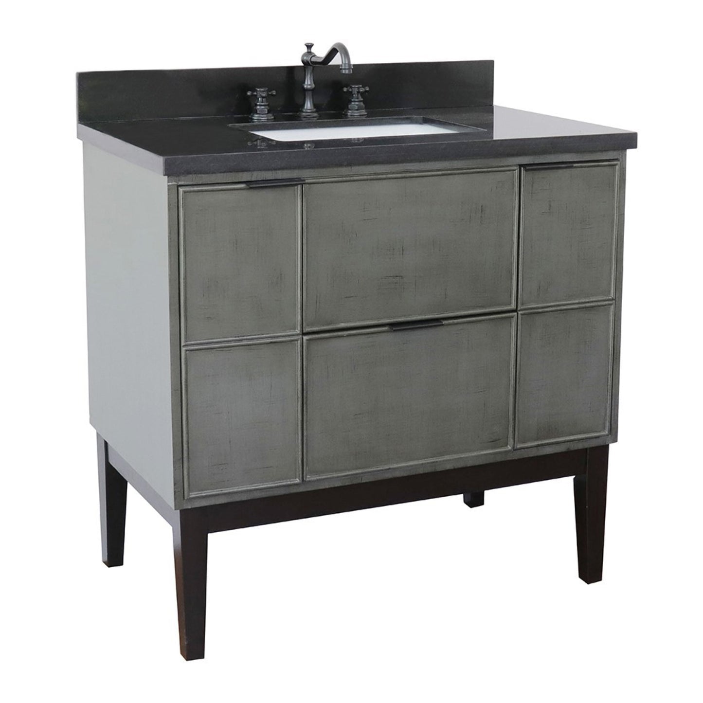 37" Single vanity in Linen Gray finish with Black Galaxy top and rectangle sink