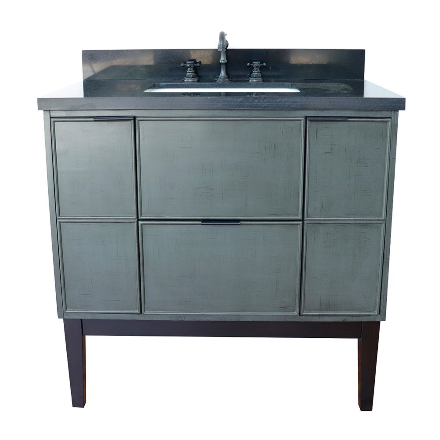 37" Single vanity in Linen Gray finish with Black Galaxy top and rectangle sink