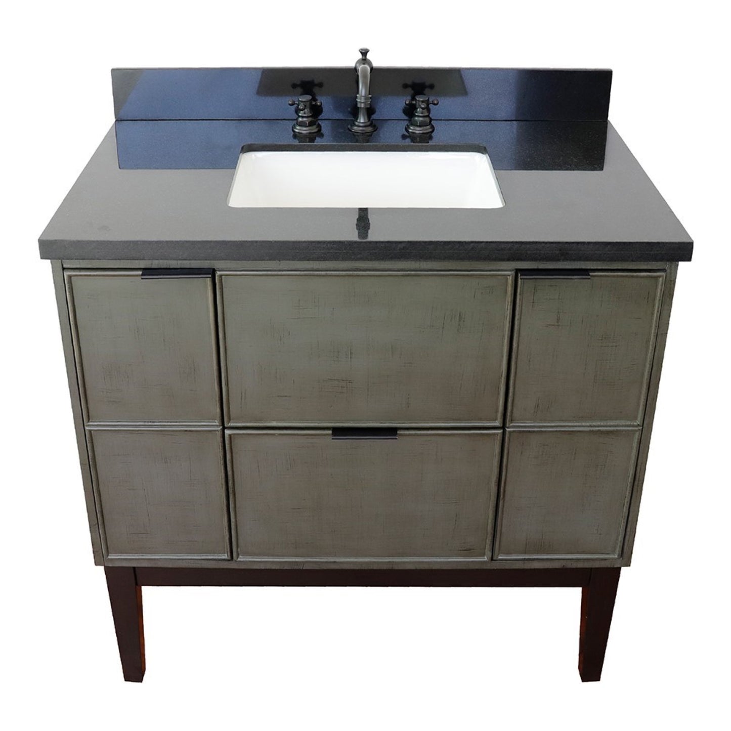 37" Single vanity in Linen Gray finish with Black Galaxy top and rectangle sink