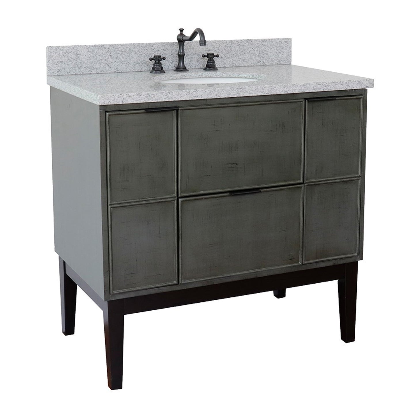 37" Single vanity in Linen Gray finish with Gray granite top and oval sink