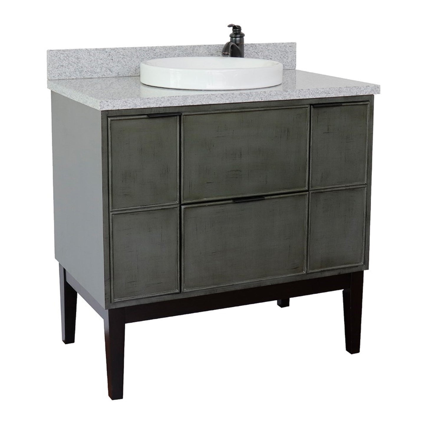 37" Single vanity in Linen Gray finish with Gray granite top and round sink