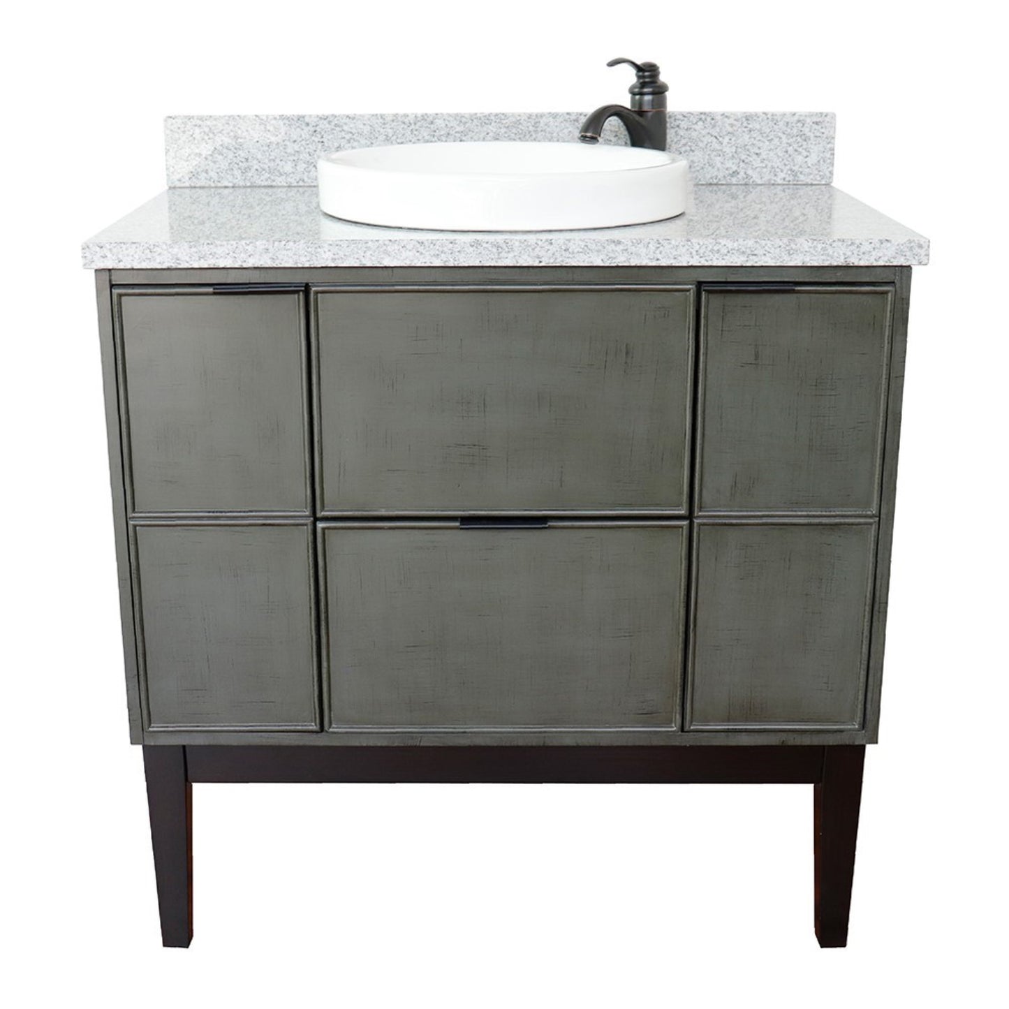 37" Single vanity in Linen Gray finish with Gray granite top and round sink