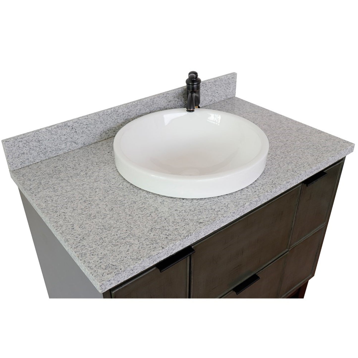 37" Single vanity in Linen Gray finish with Gray granite top and round sink