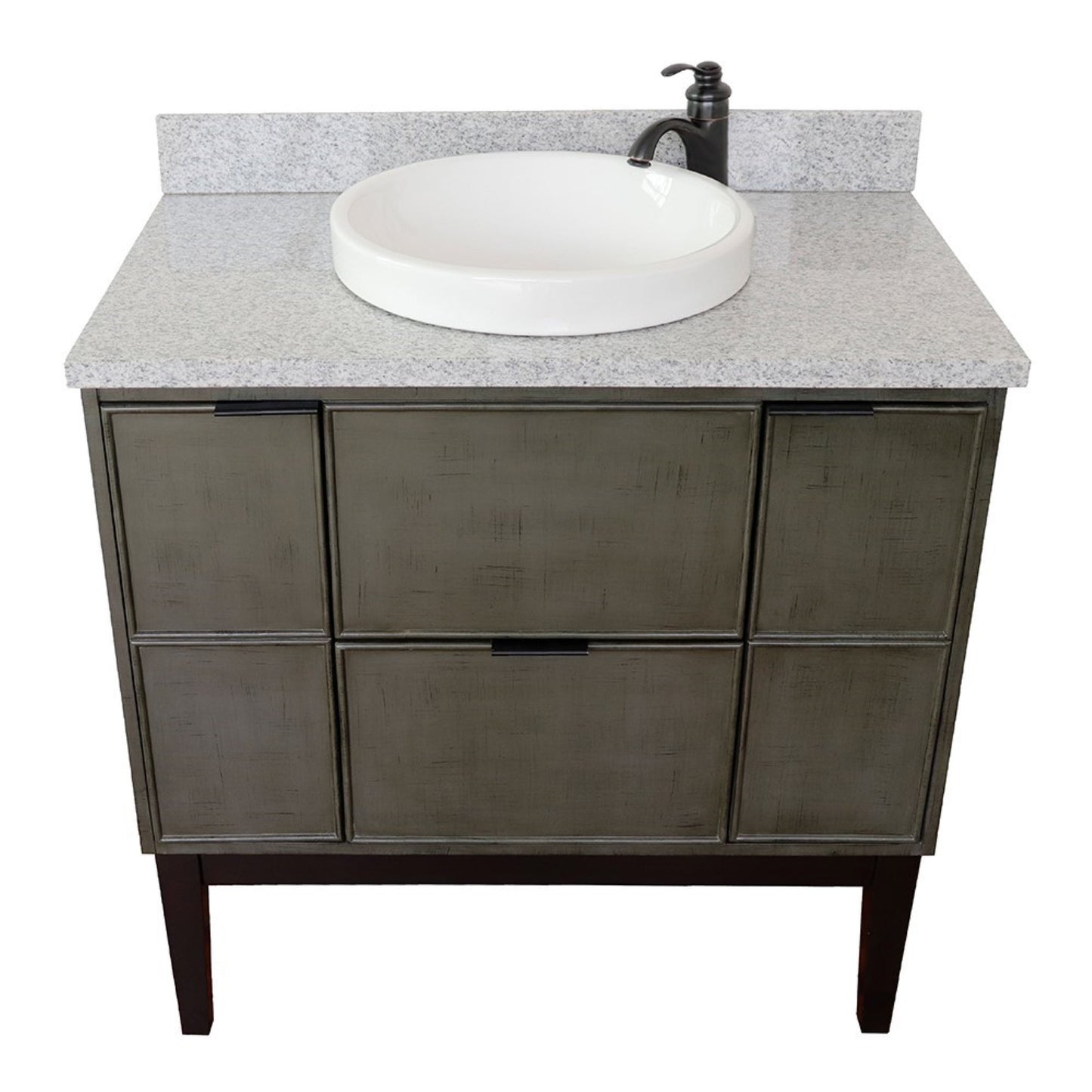 37" Single vanity in Linen Gray finish with Gray granite top and round sink