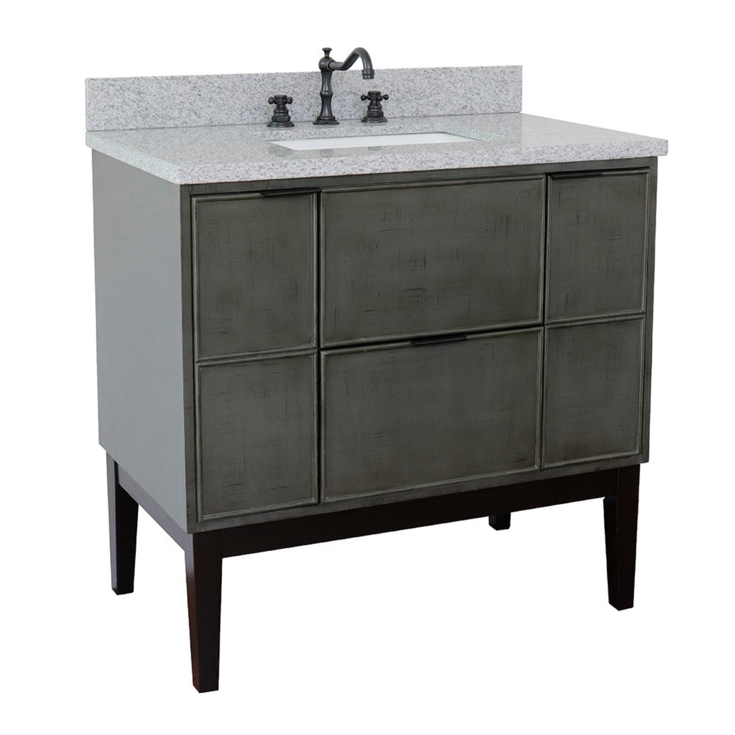 37" Single vanity in Linen Gray finish with Gray granite top and rectangle sink