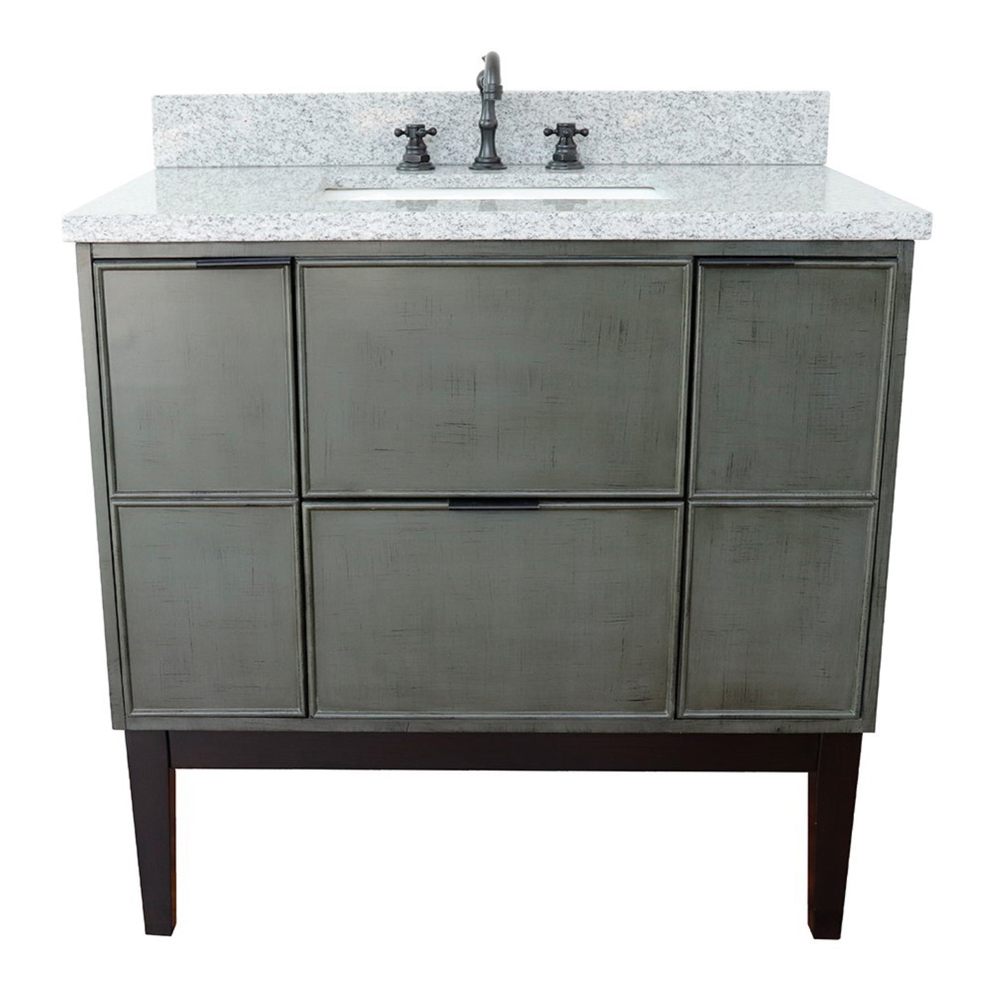 37" Single vanity in Linen Gray finish with Gray granite top and rectangle sink