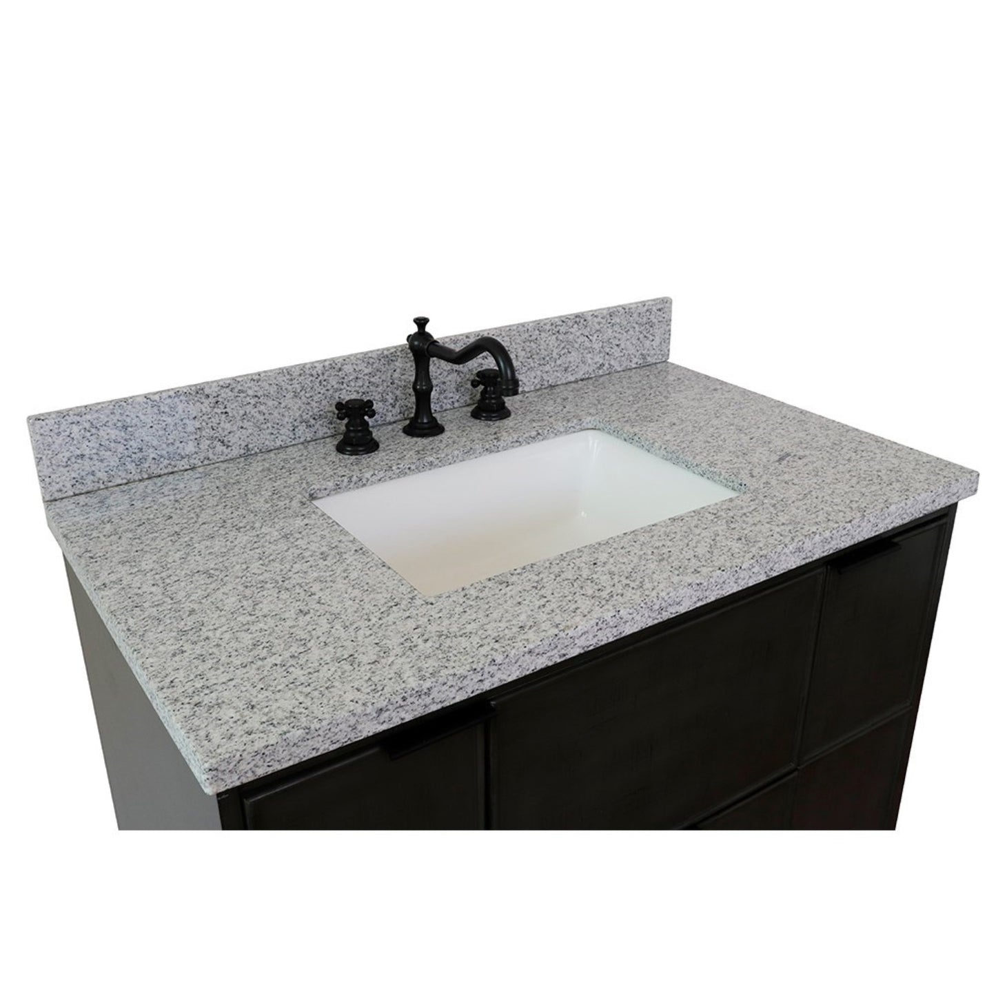 37" Single vanity in Linen Gray finish with Gray granite top and rectangle sink