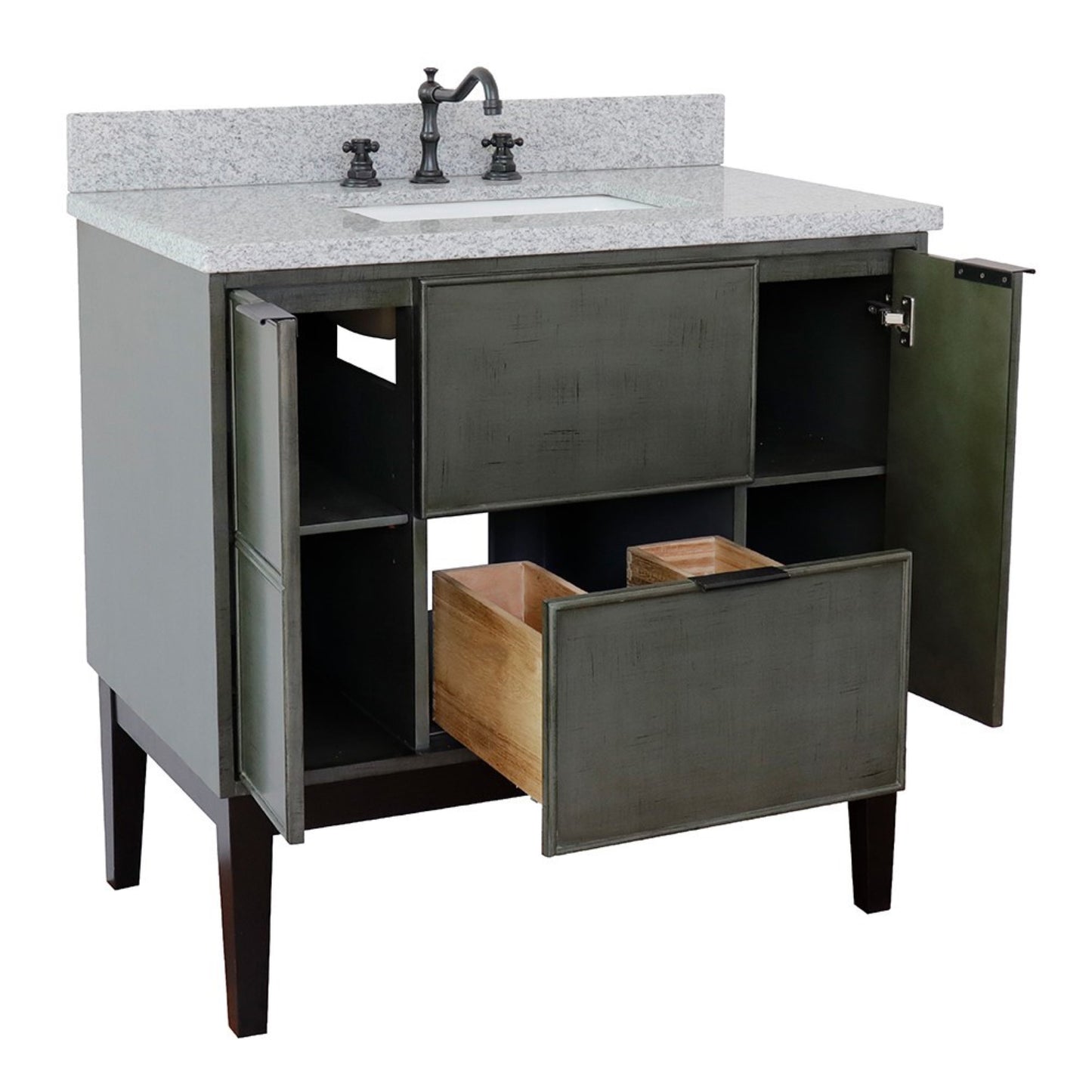 37" Single vanity in Linen Gray finish with Gray granite top and rectangle sink