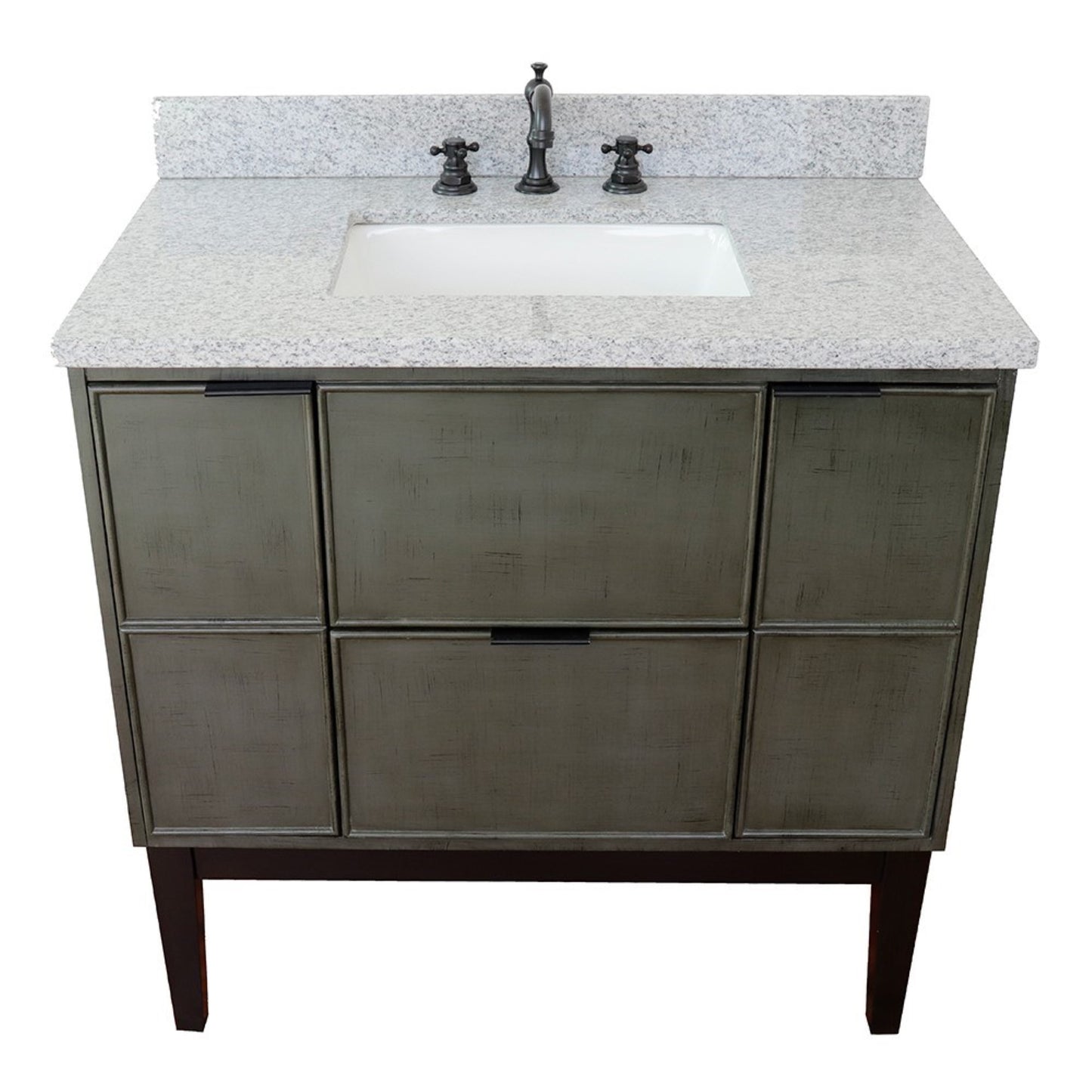 37" Single vanity in Linen Gray finish with Gray granite top and rectangle sink