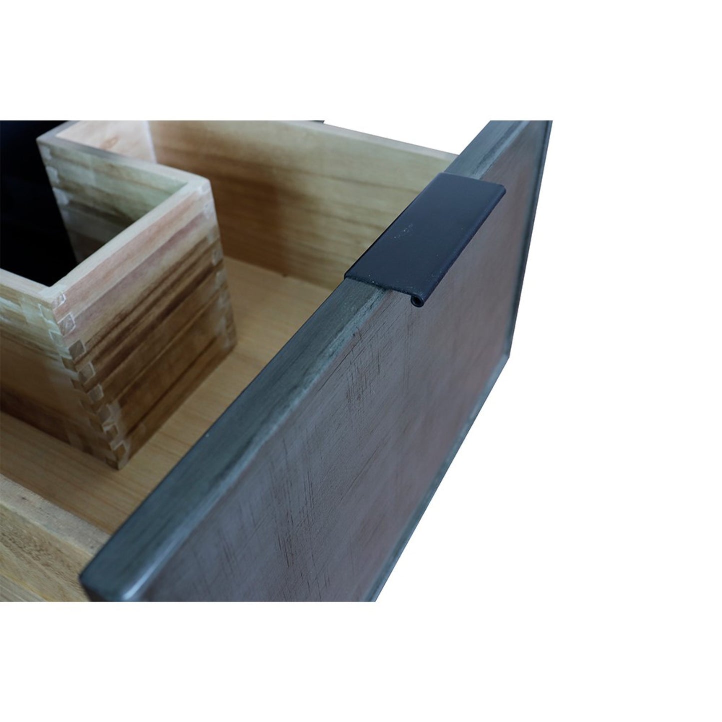 37" Single wall mount vanity in Linen Gray finish with White engineered stone top and rectangle sink