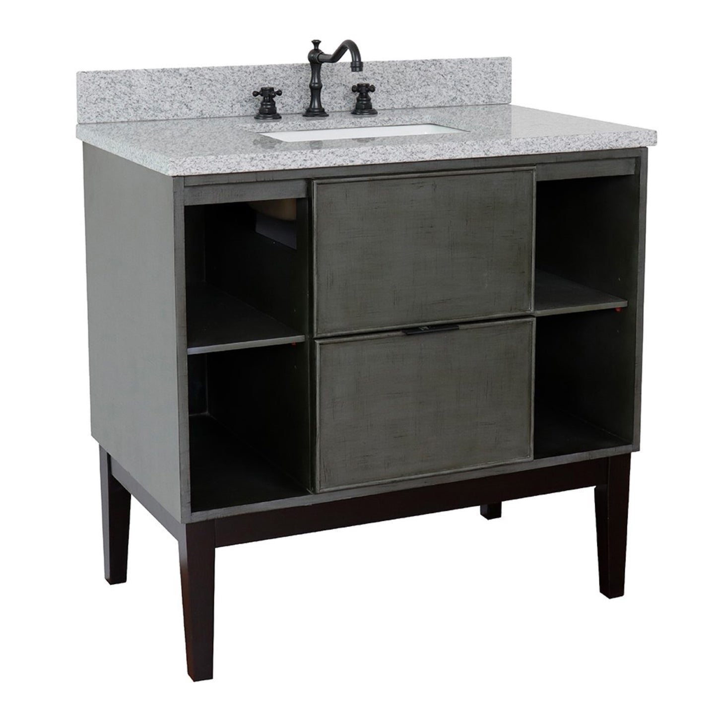 37" Single vanity in Linen Gray finish with Gray granite top and rectangle sink