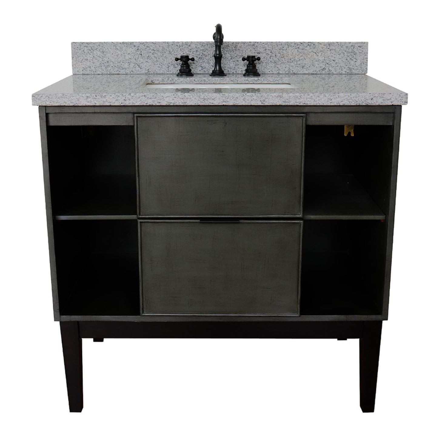 37" Single vanity in Linen Gray finish with Gray granite top and rectangle sink