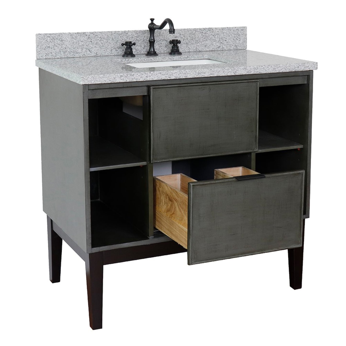 37" Single vanity in Linen Gray finish with Gray granite top and rectangle sink