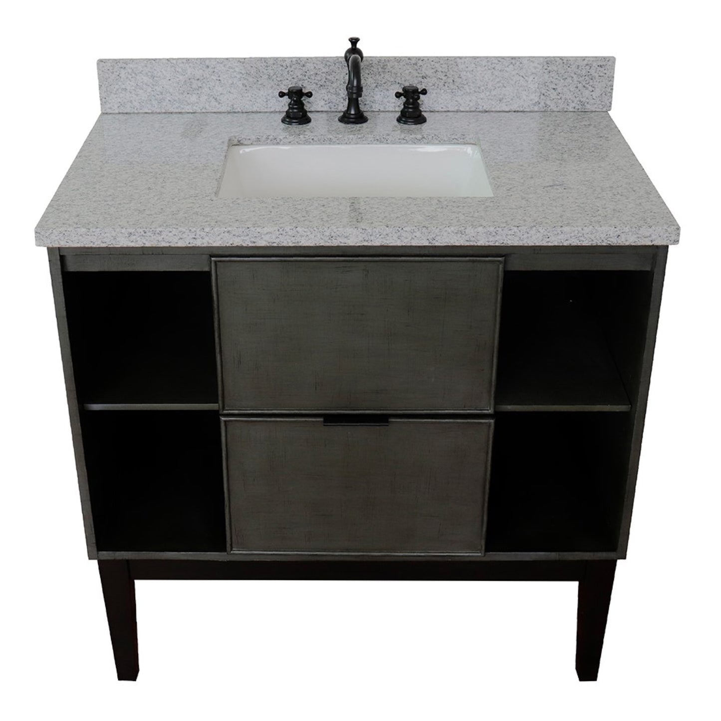 37" Single vanity in Linen Gray finish with Gray granite top and rectangle sink