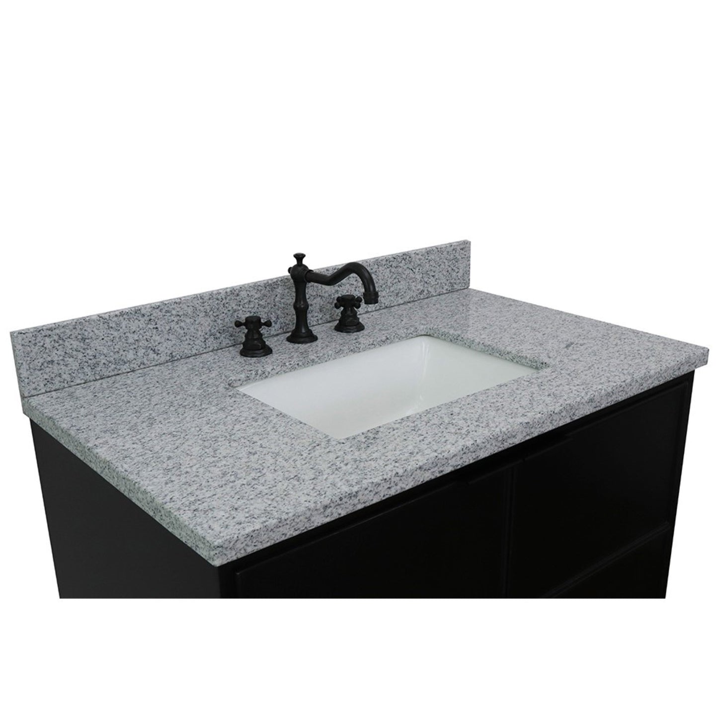 37" Single wall mount vanity in Cappuccino finish with Gray granite top and rectangle sink