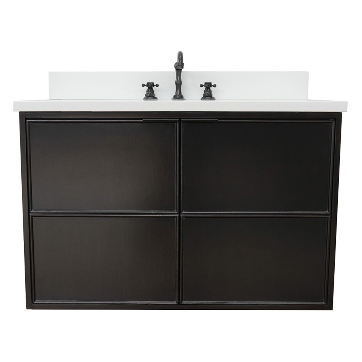 37" Single wall mount vanity in Cappuccino finish with White engineered stone top and oval sink