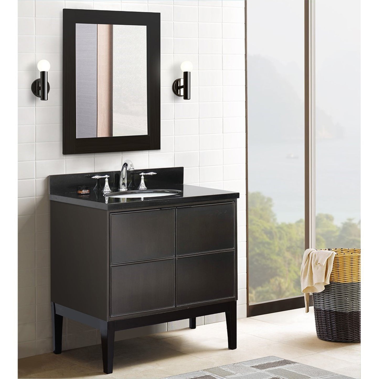 37" Single vanity in Cappuccino finish with Black Galaxy top and oval sink