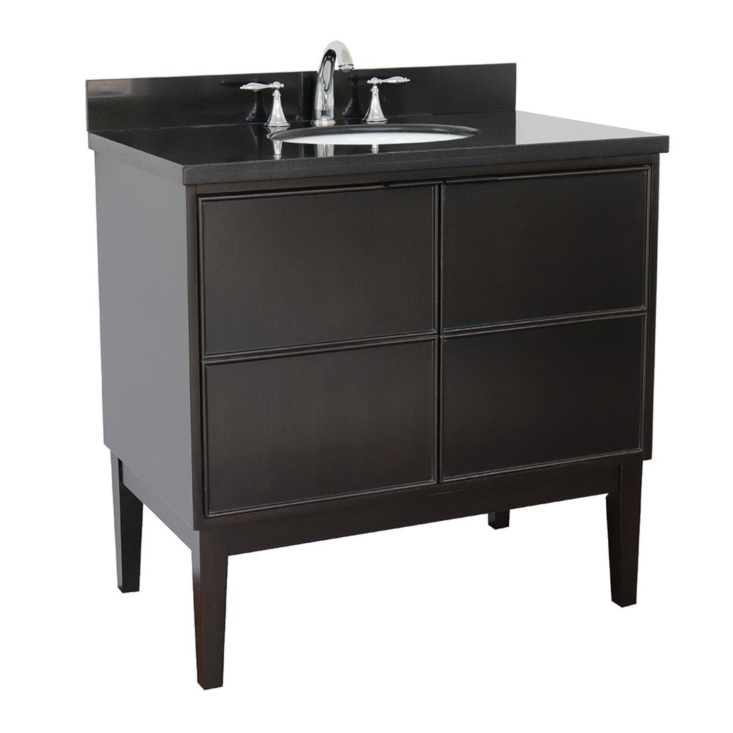 37" Single vanity in Cappuccino finish with Black Galaxy top and oval sink