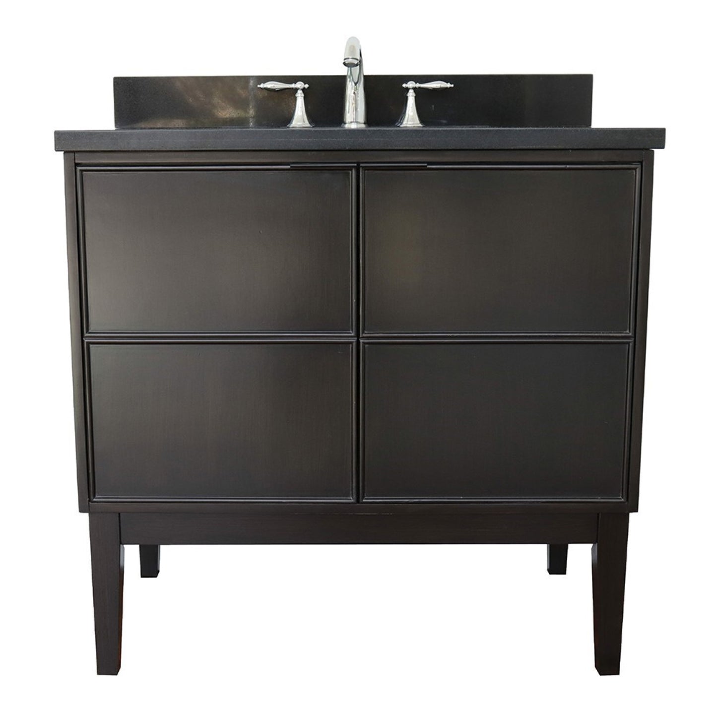 37" Single vanity in Cappuccino finish with Black Galaxy top and oval sink