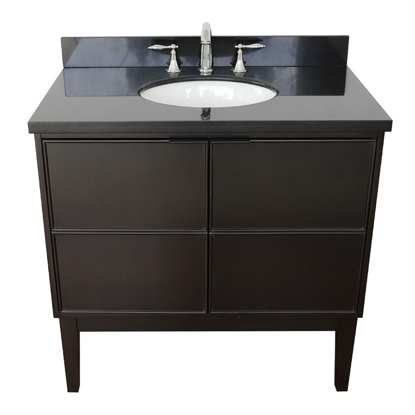 37" Single vanity in Cappuccino finish with Black Galaxy top and oval sink