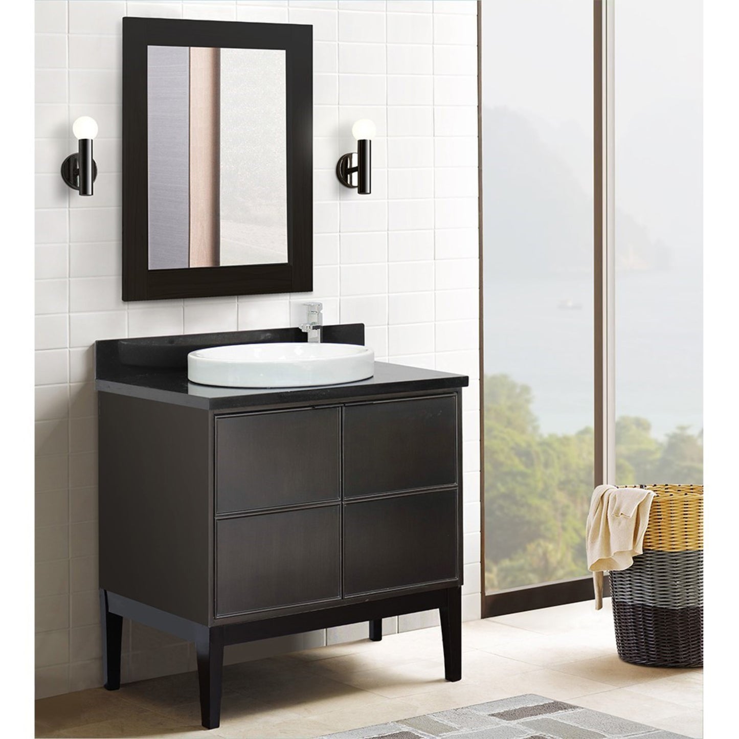 37" Single vanity in Cappuccino finish with Black Galaxy top and round sink