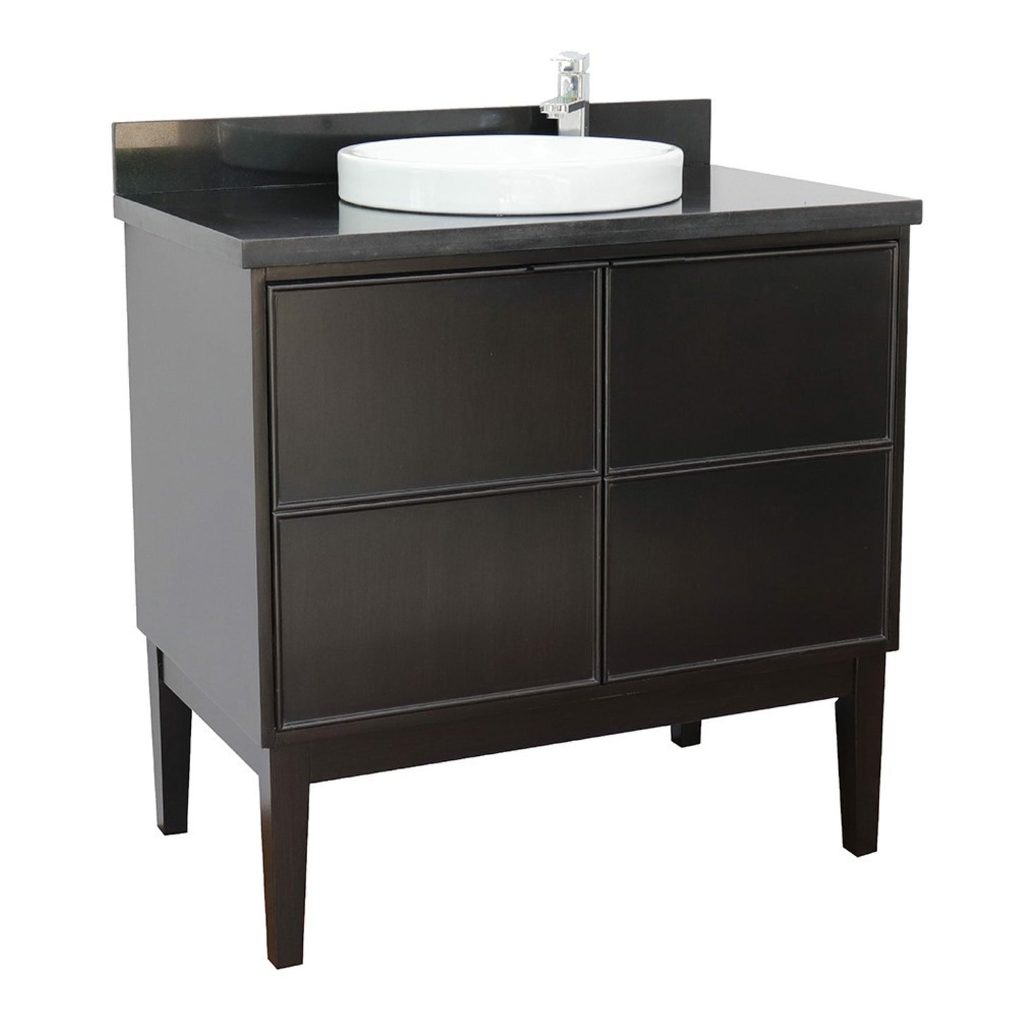 37" Single vanity in Cappuccino finish with Black Galaxy top and round sink