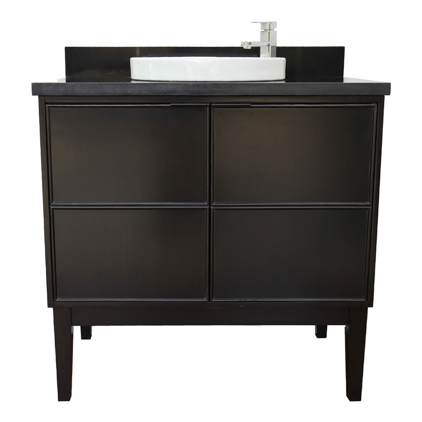 37" Single vanity in Cappuccino finish with Black Galaxy top and round sink