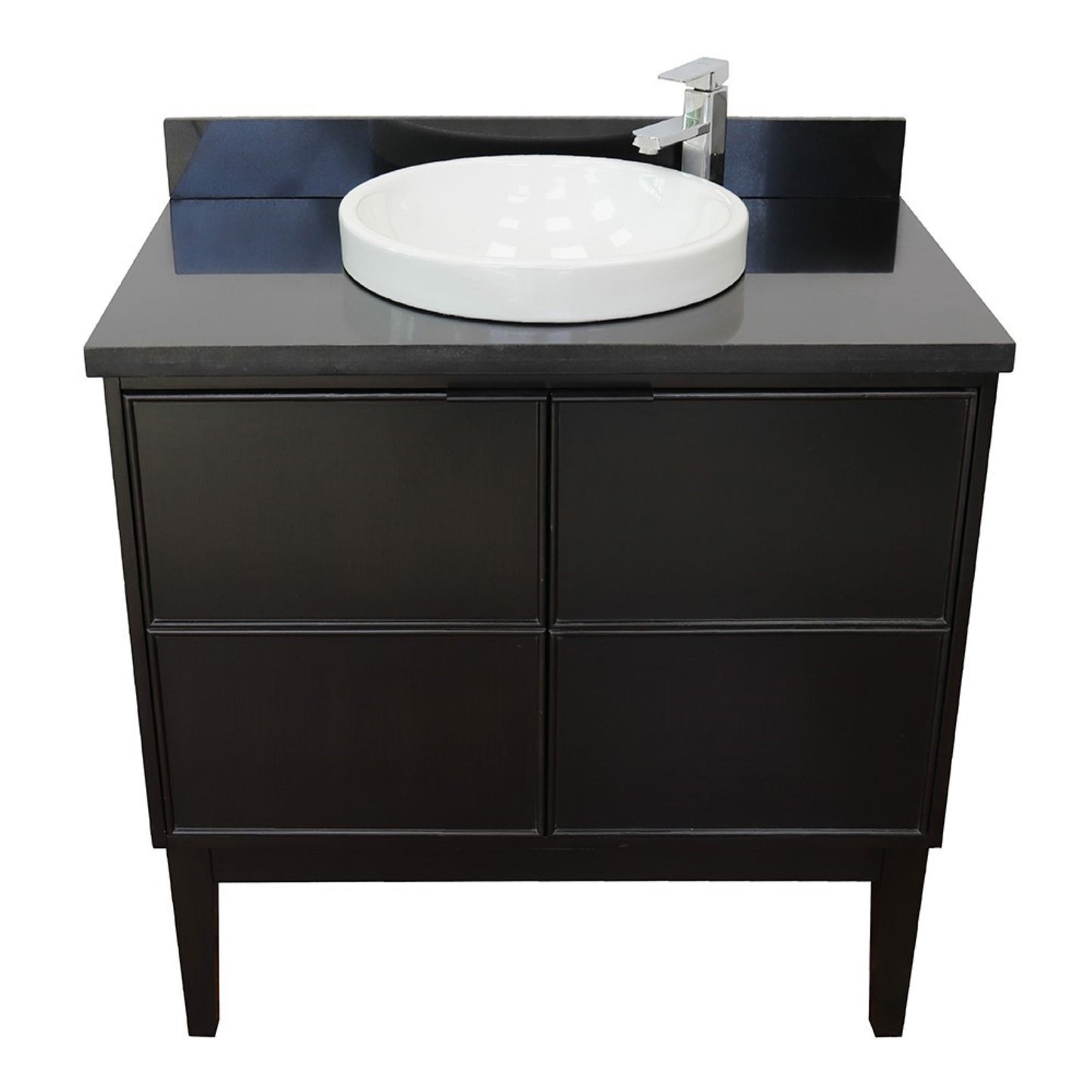37" Single vanity in Cappuccino finish with Black Galaxy top and round sink