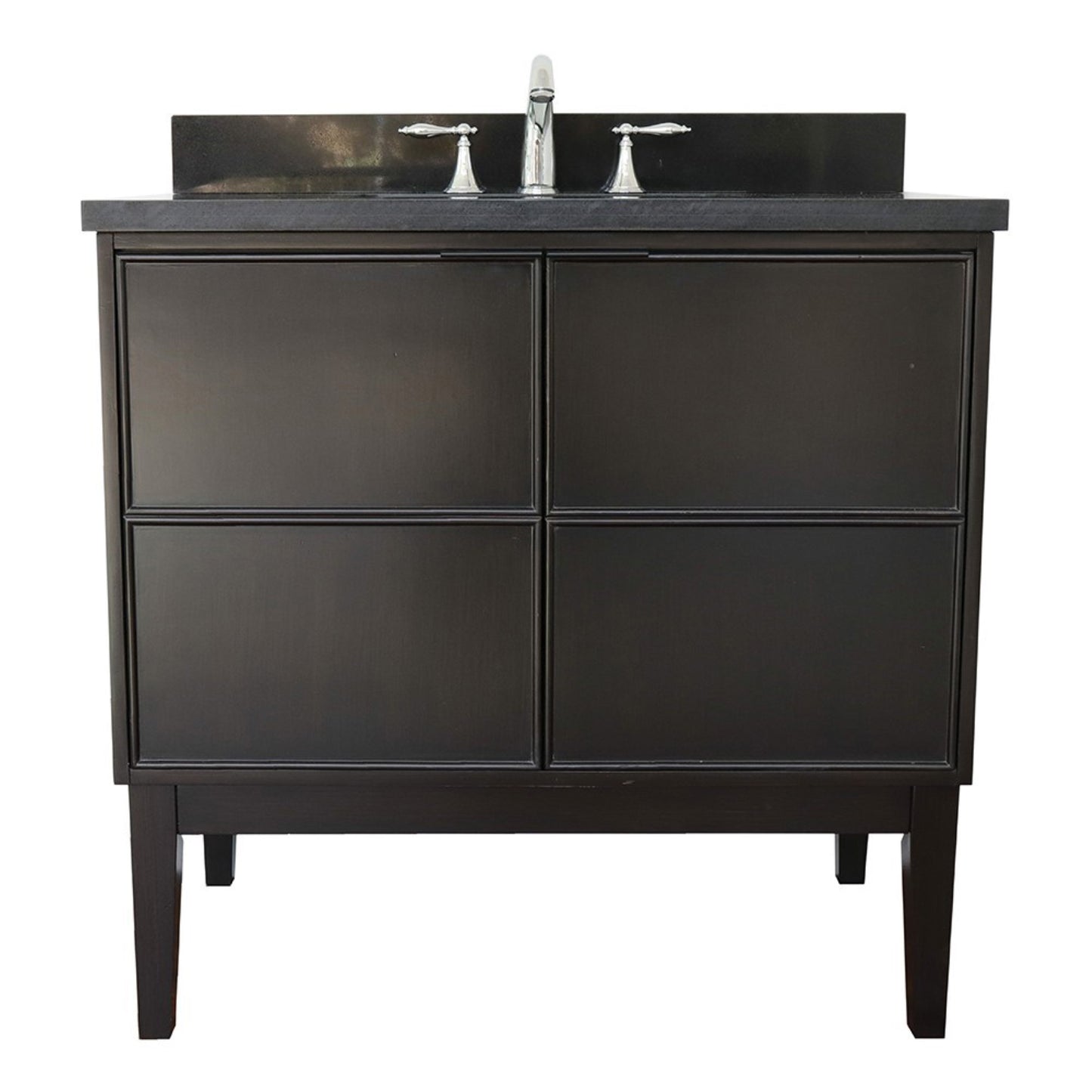 37" Single vanity in Cappuccino finish with Black Galaxy top and rectangle sink